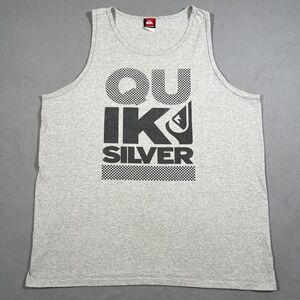 Vintage Quiksilver Tank Top Mens XL Gray Sleeveless Checkered Big Logo Tee Shirt
